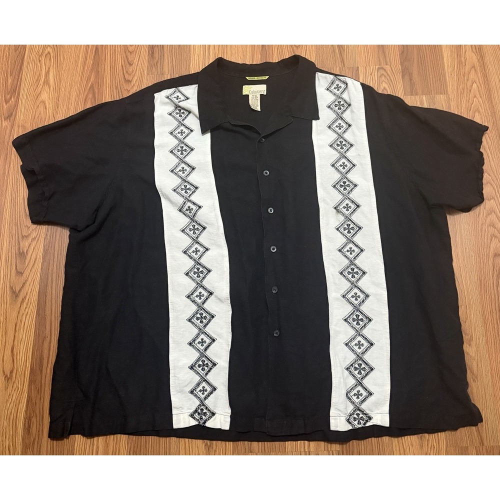 Cubavera Shirt Mens 4XL Linen Blend Embroidered Panel Camp Collar Bowling
